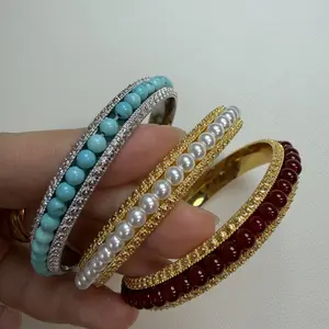 Kit of Bangles for Jewelry Making with Turquoise Pearls and Gold Accents for Stylish Accessories