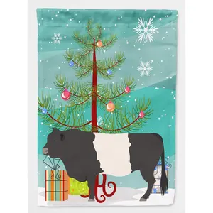 212 MAIN Belted Galloway Cow Christmas Flag - Weatherproof Polyester, House Size, Outdoor Display Home & Festive Party Backdrop Banner