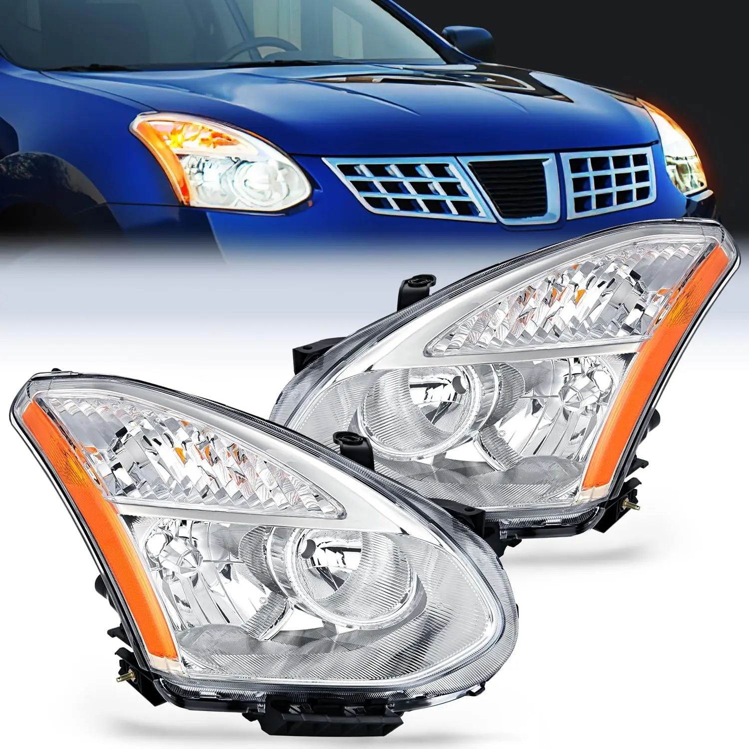 Nilight 2008 2009 2010 2012 2013 Nissan Rogue 2014 2015 Nissan Rogue Select Headlight Assembly Chrome Housing Amber Reflector Upgraded Clear Lens, Car Headlights, Bright Light
