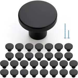 30 Pack Matte Black Round Cabinet Knobs, 1-1/5 Inch Drawer Pulls, Kitchen Hardware for Dresser Drawers Closets