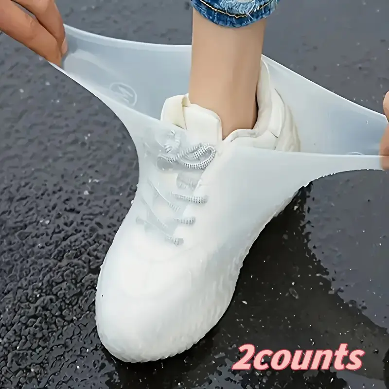 2-Pack Reusable Waterproof Shoe Covers, Durable Silicone Rain Boot Covers, Outdoor Travel Camping Hiking, Unisex Anti-Slip Shoe Protectors