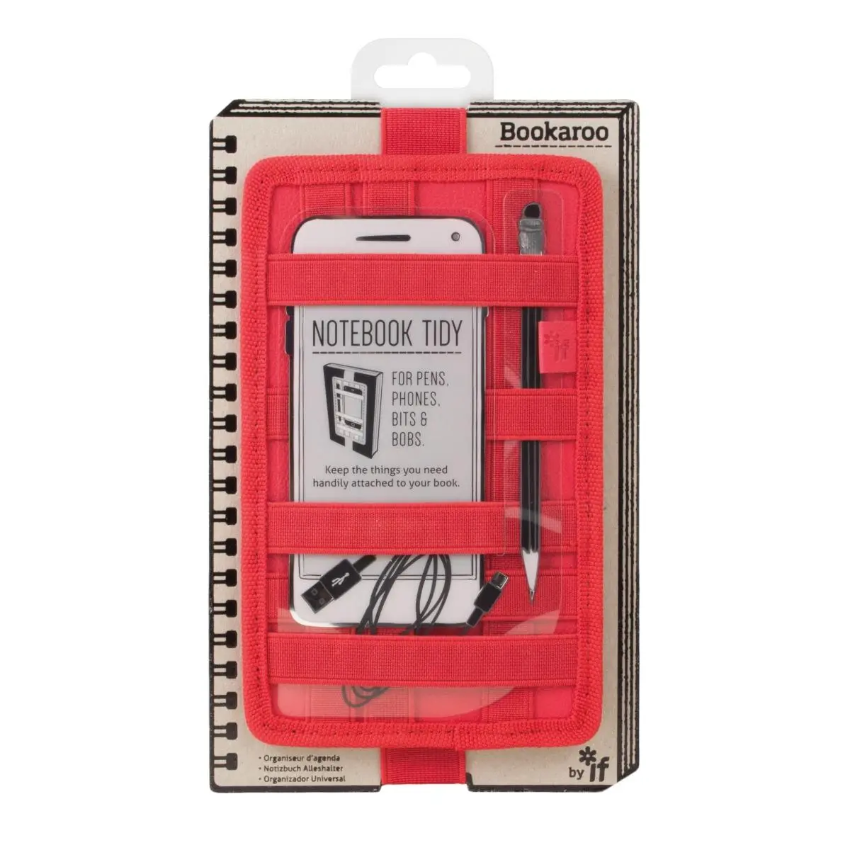 212 MAIN Leather-Like Rectangular Bookaroo Desk Organizer Notebook Tidy Case, Red, A5 Size-Fitting, US Compatible, Stylish Item Keeper