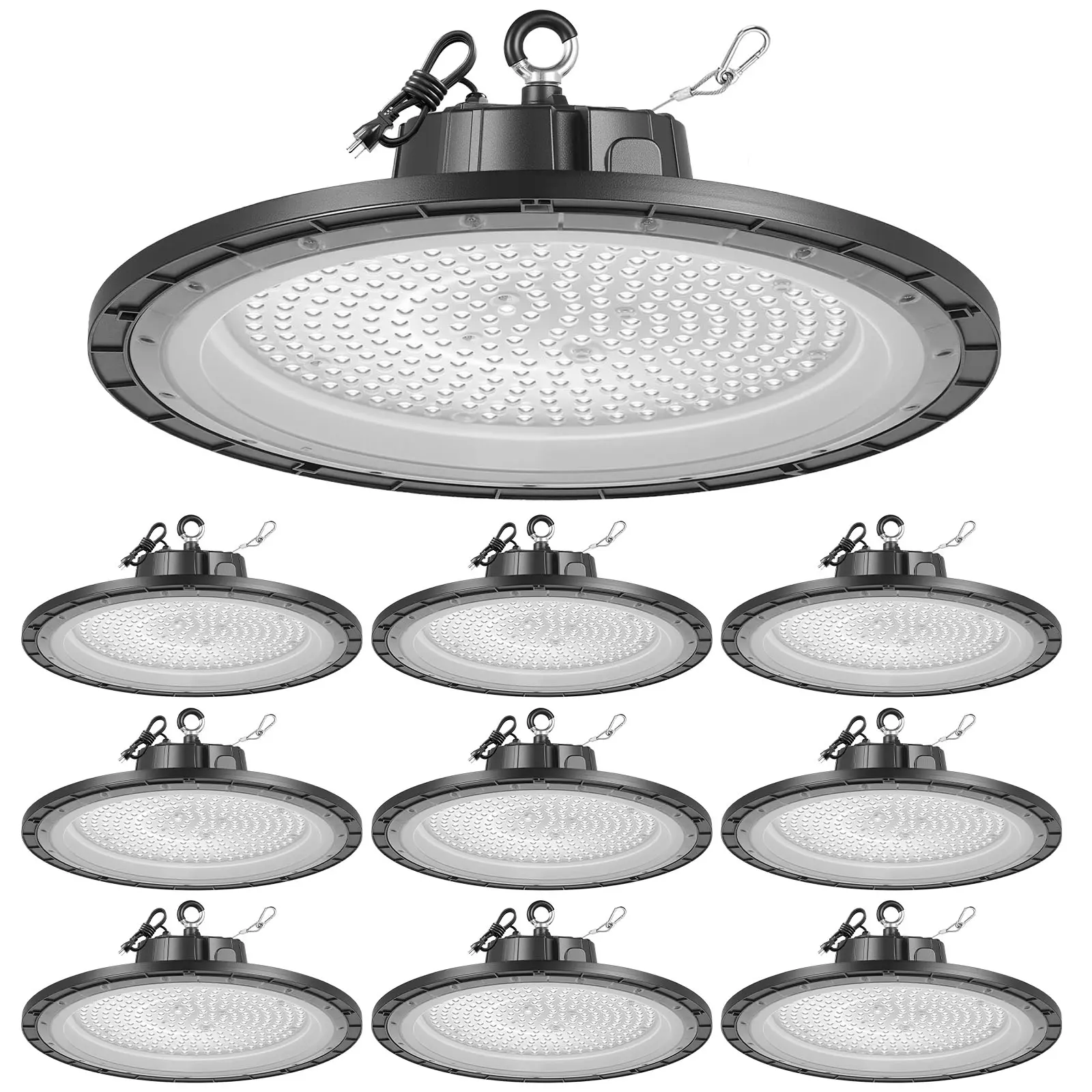 【Summerfinds】VEVOR 10 Pack LED High Bay Lights, 5000K 150W 21000LM Super Bright UFO LED Warehouse Shop Lights, IP65 Waterproof, 100-277V Wide Voltage for Warehouse Workshop Factory Gym Garage Barn, Black