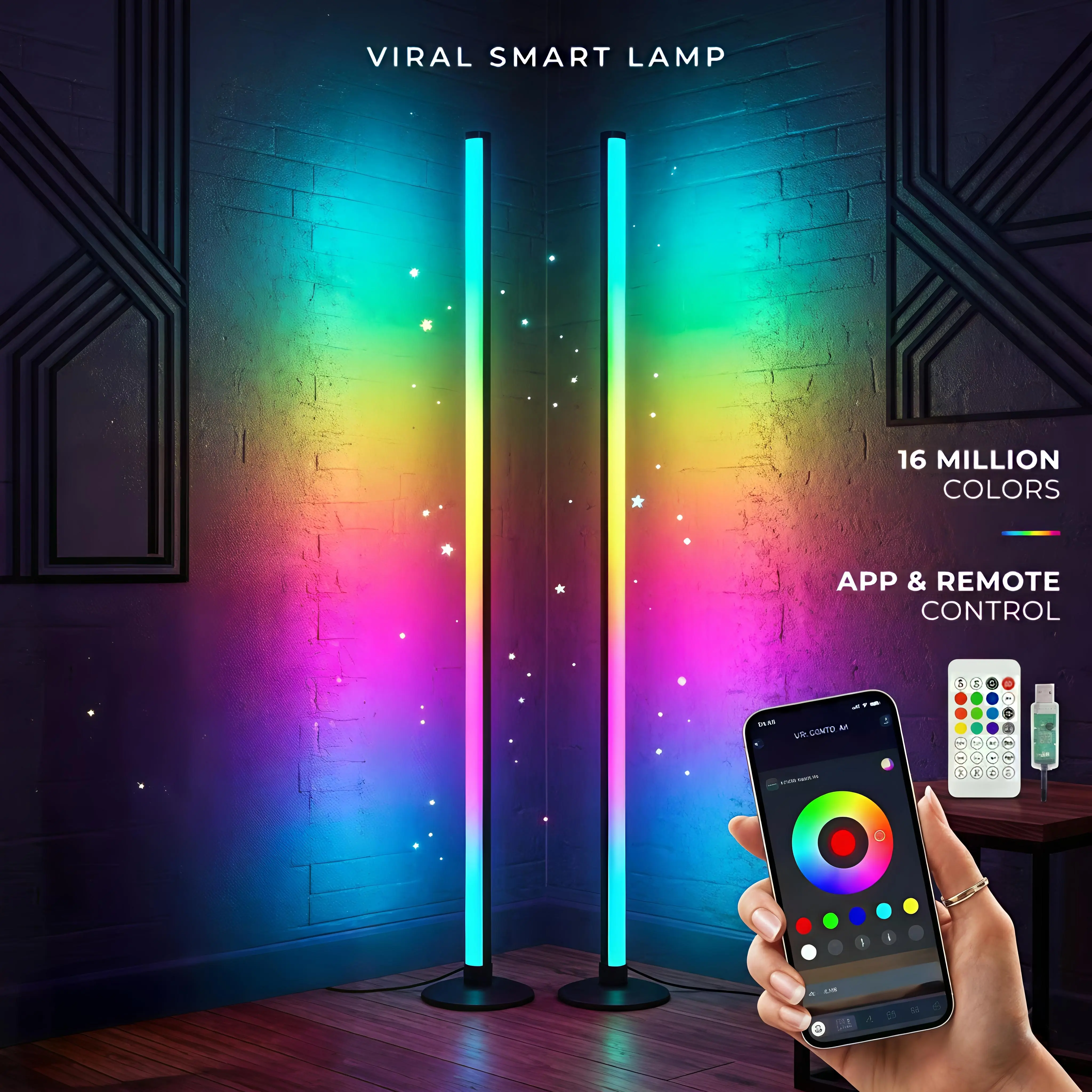 Smart RGB LED Corner Floor Lamp - 172-LED Bright Standing Lamp with APP, Remote, Modern Music-Sync 16M Color Ambient Light for Living Room, Bedroom