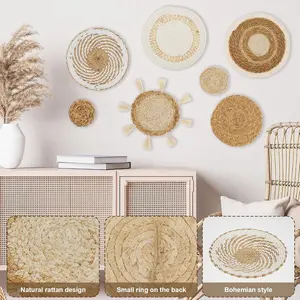 7 Pcs Wall Basket Decor, Woven Paper Baskets Wall Hanging Decor, Farmhouse And Rustic Wall Decor, Serving Tray Art for Bedroom Living Room Wall Basket Hanging Decor Decorative Boho wallpaper Ornaments Hangable Decoration