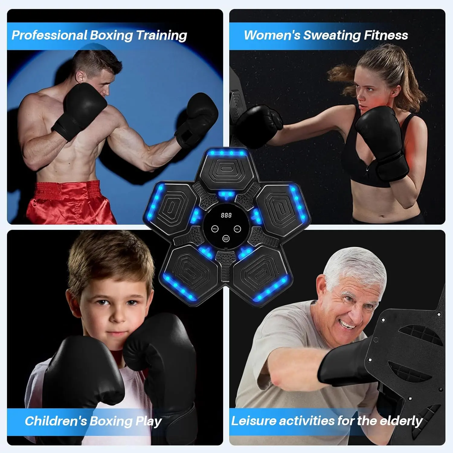 Wall-Mountable Music Boxing Machine, Smart Electronic Punching Target with Rhythmic Lights & 9 Speeds for Boxing Training and Gym Workouts, Home Gym, Bluetooth Sync, 9 Modes, Martial Arts, Wall Mount, Unisex, Fitness Boxing, Adjustable Speed, Plastic, Wal