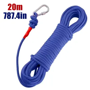 20M / 787.4in Nylon Braided Rope with Metal Clip Ultra-Durable Versatile for Camping, Outdoor Use, and Pet Leashes Available in Red and Blue Strong Reliable Rope for Hiking, Boating, and General Utility