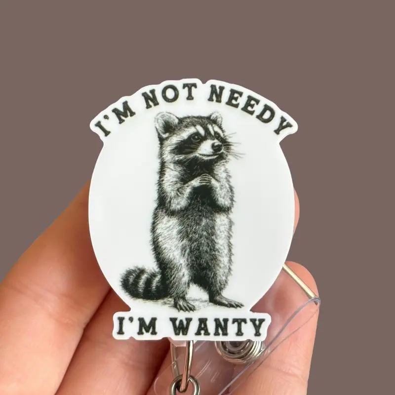 Glitter My Badge raccoon badge reel for nurse and hospital workers. Badge clip Badge pull - Retractable swivel clip with a 360 rotation. Great gift for coworkers. Funny badge reel
