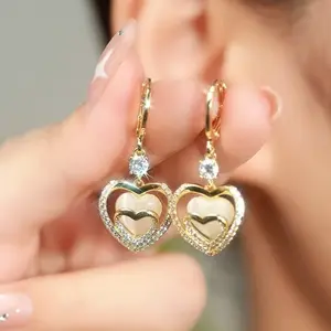 LisiZen New Arrival Gold Plated Heart Earrings with Shiny Cubic Zirconia and Tassel Design, Stylish and Elegant, Versatile for Daily Wear and Special Occasions, Premium Quality Fashion Jewelry DZEH5528