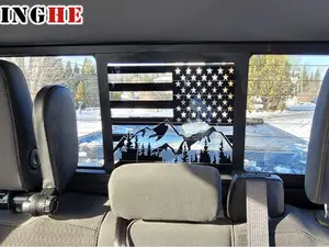 Chevy Silverado GMC Sierra Chevrolet Colorado, Rear Middle Window American Flag Decals Stickers (Matte Black Mountain, for 2019-2022 Sierra Silverado)