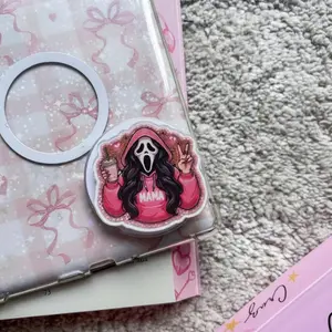 Coquette Ghost Mama MagSafe Phone Grip Cute Spooky Pink Aesthetic Magnetic Phone Holder, Halloween Funny Mom Gift, Phone or Kindle Popgrip mount