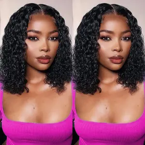 Wear and Go Bob Wig Human Hair Deep Curly Glueless Wigs Human Hair Pre Plucked Pre Cut 4x4 HD Lace Closure Curly Wigs for Black Women Lace Front Glueless Wigs Human Hair