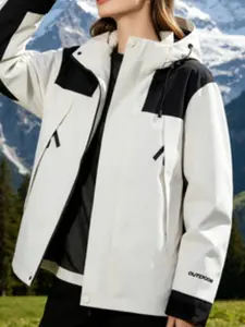 Women's Long Sleeve Fitted Outdoor Hooded Jacket - Waterproof, Windproof, Breathable Lady Clothes, Lightweight Durable Tops for Hiking, Camping, All-Season Outerwear