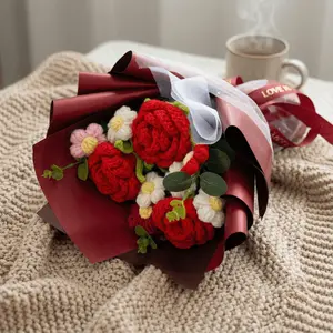 Handmade Crochet Flower Bouquet, Artificial Knitted Rose Flowers, Valentine's Day, Mother's Day, Birthday Gift, Home Decor, Party Decoration