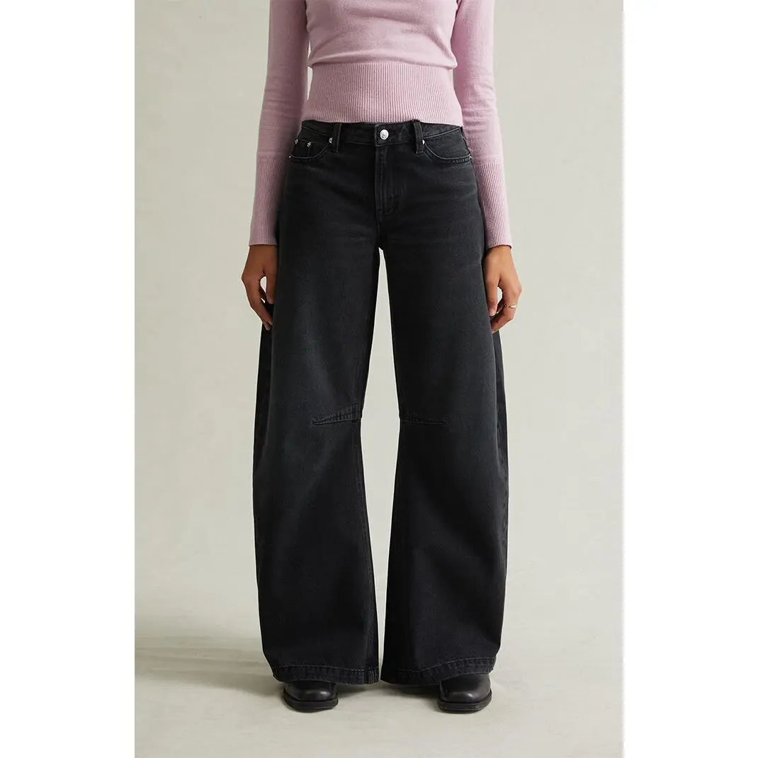Pacsun Women's Remi Baggy Barrel Jeans Knee Dart Black