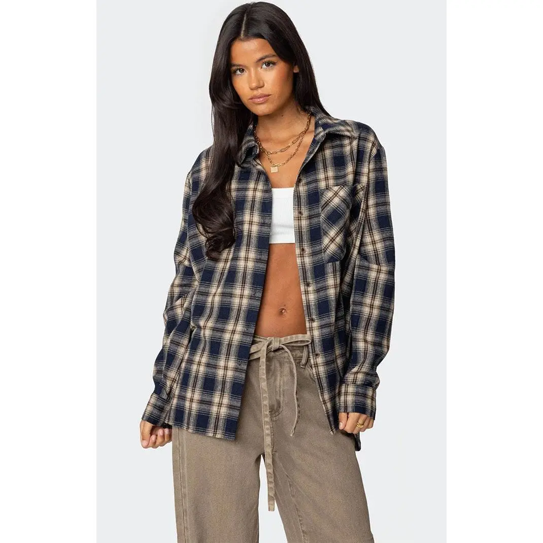 Edikted Women's Plaid Flannel Button Up Shirt Edikted Women's Plaid Flannel Button Up Shirt
