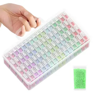 64-grid Clear Plastic Durable Storage Box Set, 1 Count Portable Bead Storage Box with 1 Count Label Sticker, Diamond Painting Storage Box for Home Office Craft
