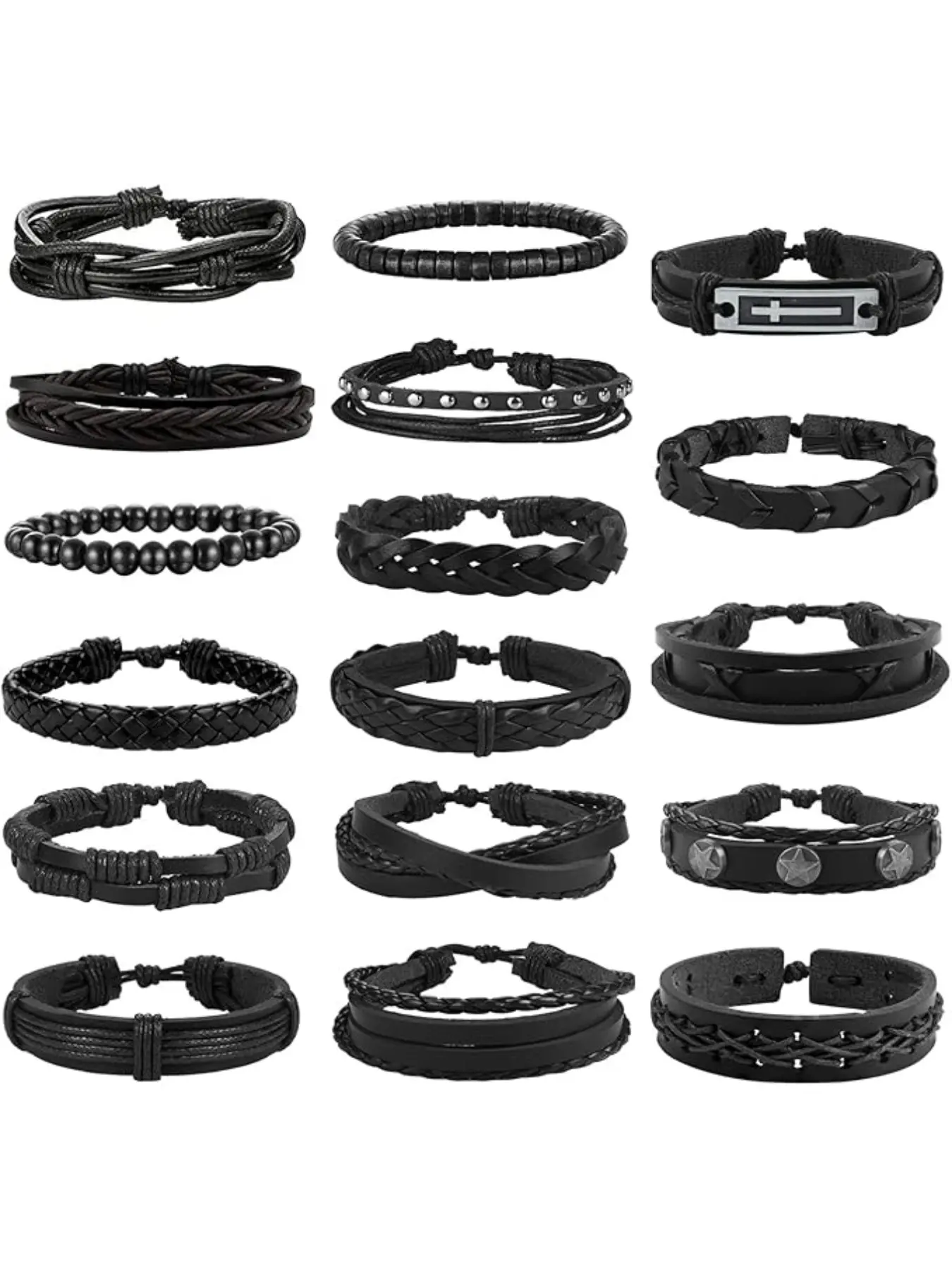 Leather Bracelet Set 17 Piece Bracelet for Men Woven Braided Leather Bracelet for Men and Women Punk Men's Jewellery Black/Brown Accessories Stackable Bracelets