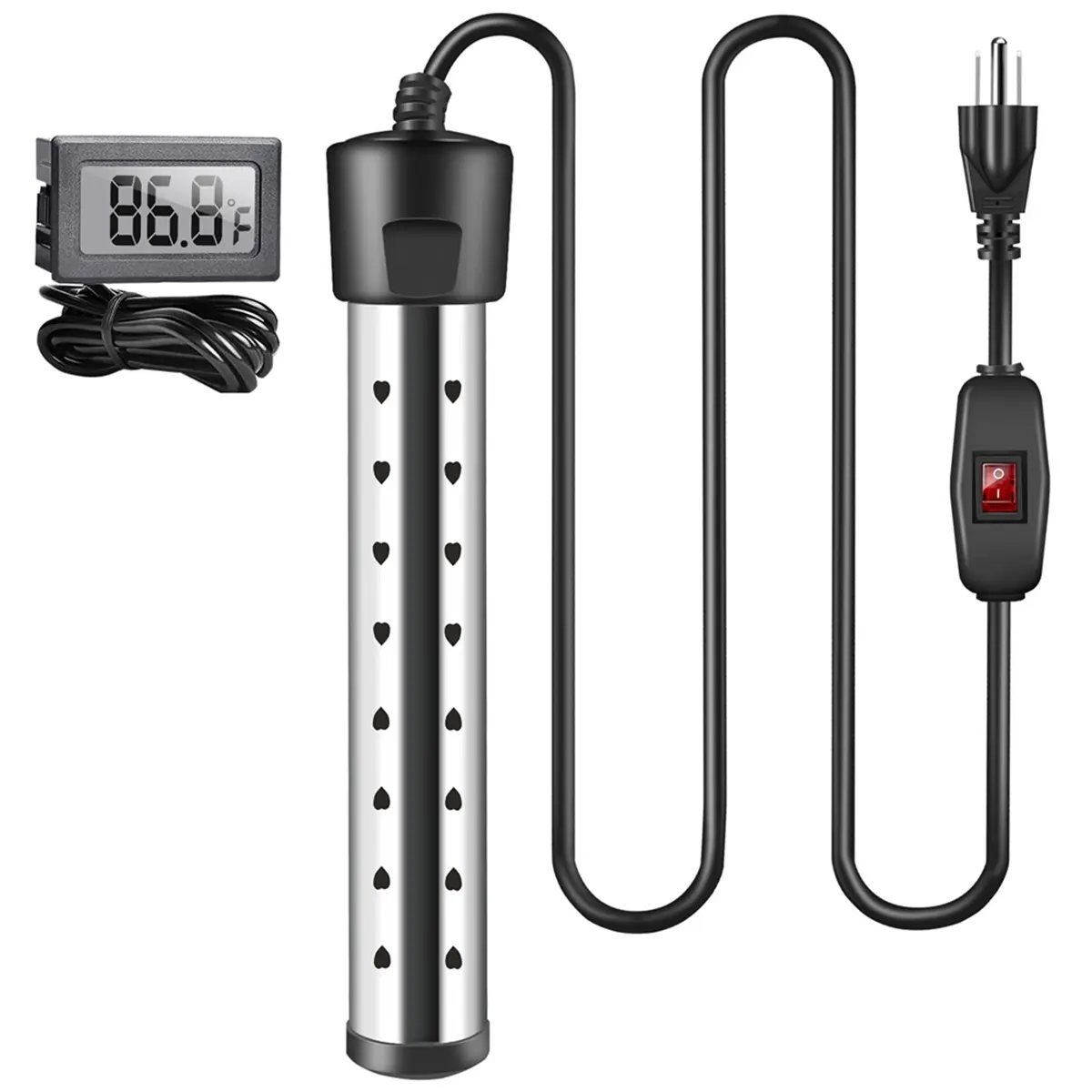 1500W Stainless Steel Immersion Water Warmer, Household User-Friendly Operation with Switch & Intelligent Temp Control, US Plug, Versatile & Portable Heater for Bathtubs