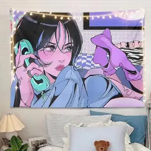 Japanese Anime Girl Tapestry Kawaii aestheticism 3D Printing Polyester Wall Art Anime Decorative lightweight Wall Hanging, for Living Room Bedroom Dorm Decor Indoor 60L×50W 60x80 inch