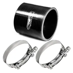 2.5" inch (63.5mm) Silicone Coupler Hose with T-Bolt Clamps | Rtunes Racing | BLACK SH-SCH63CK-TC