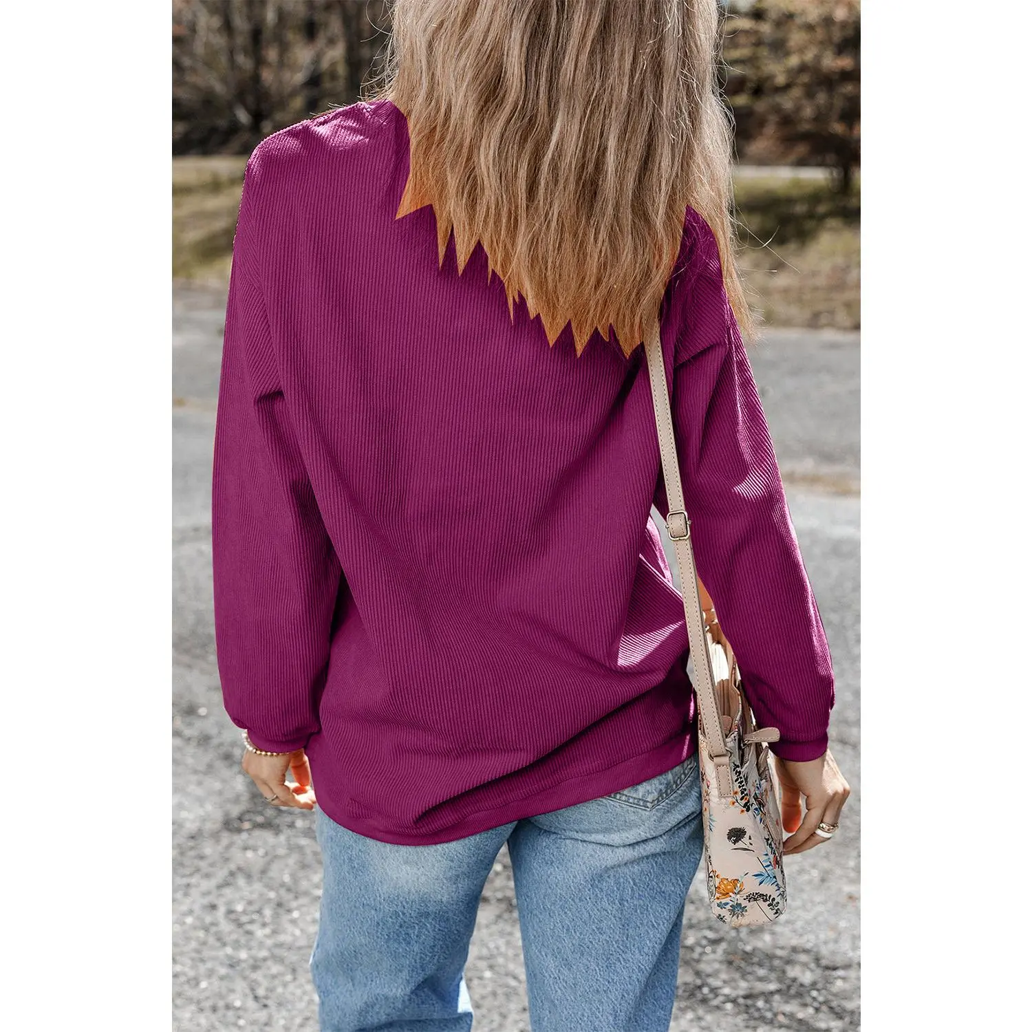 Festival Fuchsia Ribbed Corduroy Oversized Sweatshirt