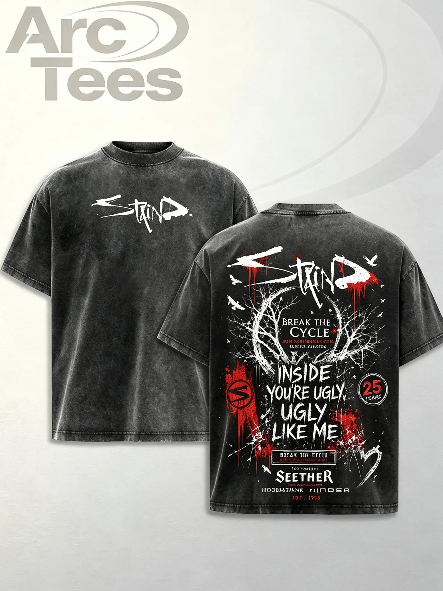 [ArcT] STAIND Band Tee Washed – Break The Cycle 25th Anniversary Tour Vintage Menswear Top Heavy Cotton Underwear Double Printed Unisex Oversize Alternative Metal Post-Grunge Hard Rock Graphic, STAIND Band T-Shirt, Hoodie & Sweatshirt Y2K Streetwear Cotto
