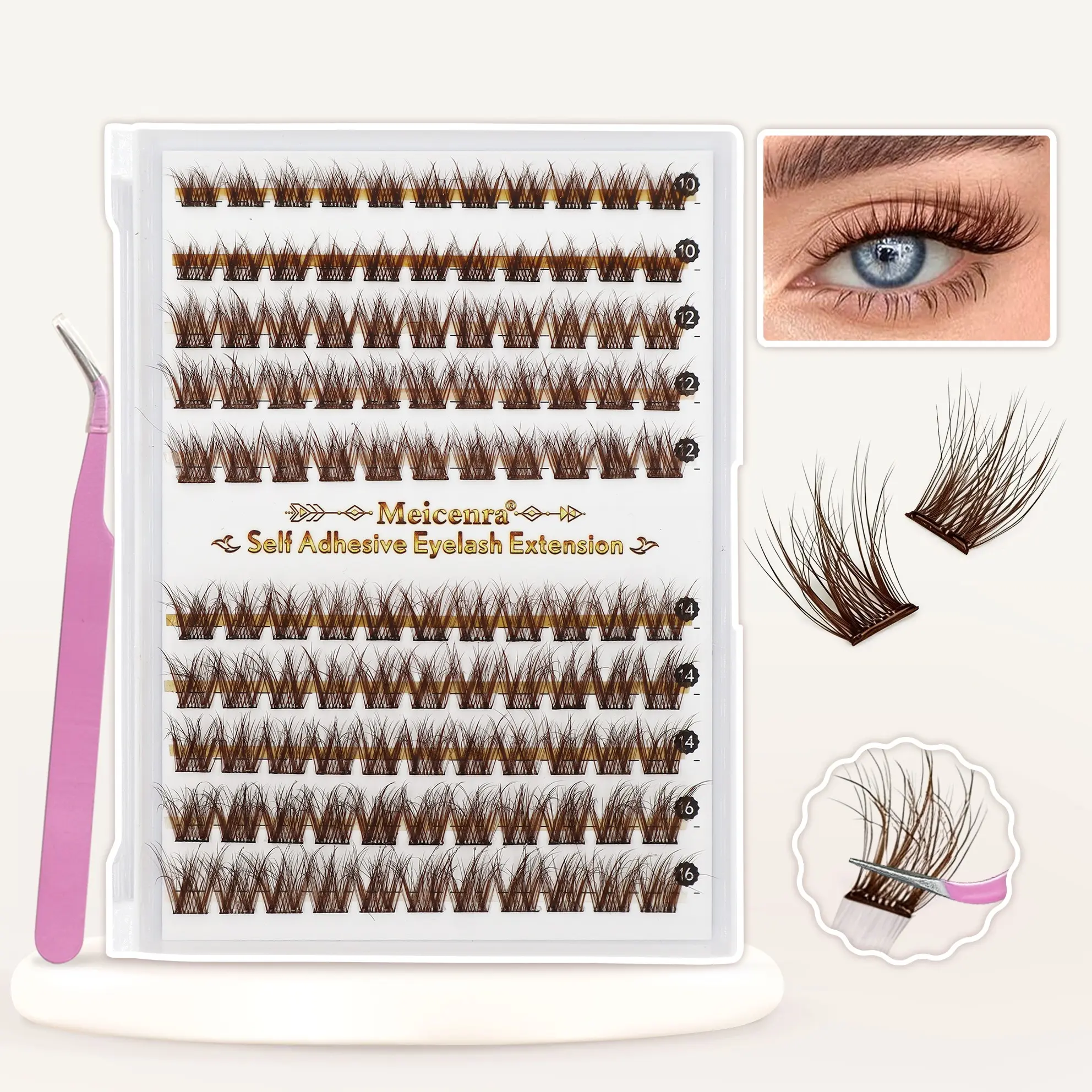 preglued eyelash with tweezer,self adhesive eyelash,Eyelash Extensions,brown eyelash,no glue need,easy to use,Easy Diy Eyelashes,Natural Look Lashes, Artificial Lashes, Longer Looking Lashes