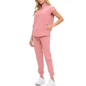 Monarch Uniforms Womens Jogger Scrub Set with Oversized Scrub Top with Mandarin Collar. Supreme Comfort Scrub Set for Women