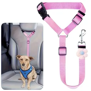 Floral Nylon Dog Car Seat Belt with Metal Buckle and Quick Release Clip, Pet Restraint Strap, Safety Harness, & Design