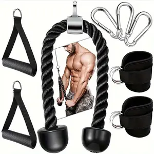 Professional 3 Head Muscle Rope, 7pcs/set Multifunctional Lat Pull Down Attachment, Resistance Band Handle, Ankle Strap, Wrist Strap, Exercise Machine Accessories