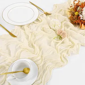 Crinkle Voile Table Runner Boho Gauze Cheesecloth Woven Fringe Twisted Yarn Rustic Farmhouse Wedding Party Spring 2026