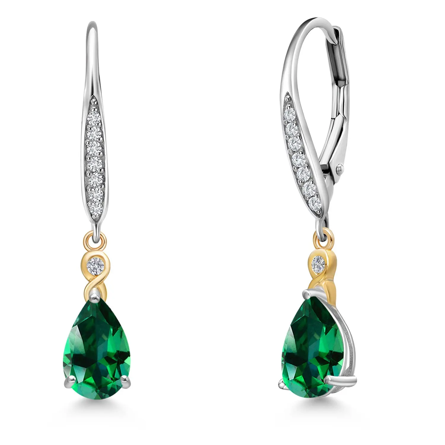 Gem Stone King 925 Silver and 10K Yellow Gold 8X5MM Pear Shape Gemstone Birthstone and White Lab Grown Diamond Leverback Drop Dangle Earrings For Women