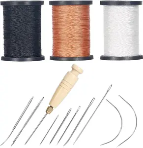 1Set Nylon Thread Sewing Kit, 80 Yards Each, Heavy Duty Needles (5 Straight, 2 Curved), Sewing Awl, Ideal for Upholstery, Leather, Shoes & DIY Crafts