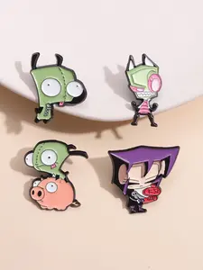 4-Piece Invader Zim Pins Set, Alien Invasion Cartoon Badges, Dark Humor Style Durable Zinc Alloy Enamel Finish Craft Accessories, Gothic Fans Gift