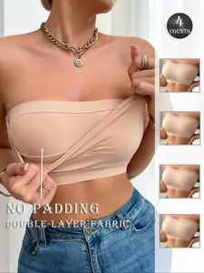 Comfortable Two-Layer Seamless Bralette Set of 4, Women's Wireless Underwear, Breathable and Soft Fabric, Perfect for Daily Wear