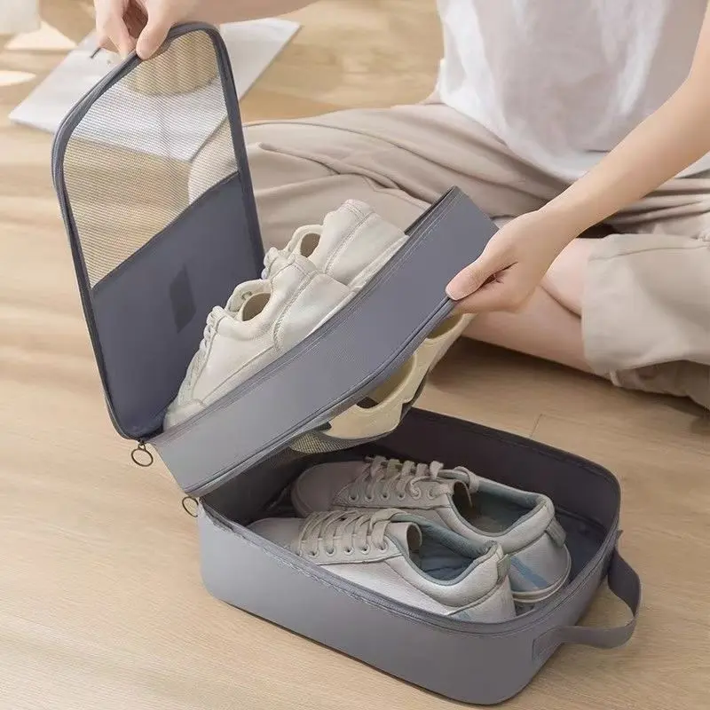 1PC portable large capacity travel essential shoe bag - can hold 3 pairs of shoes, durable, dustproof, breathable storage bag with ergonomic handle, black, practical design, Footwear Storage
