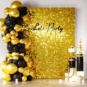 24/30/36/49 Panels Gold Shimmer Wall Backdrop, Square Sequin Photo Background for Wedding, Birthday, New Year, Graduation & Disco Party Decor
