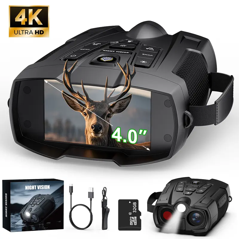 Night Vision Monocular with 10x Digital Zoom, 4.0" HD Large Screen, 32GB SD Card, 5000mAh Rechargeable Battery, Infrared, 3 Flashlight Modes, Motion-Detected Cam, Photo-Video Recording, Nature Exploration Toy, Dad Christmas Gift