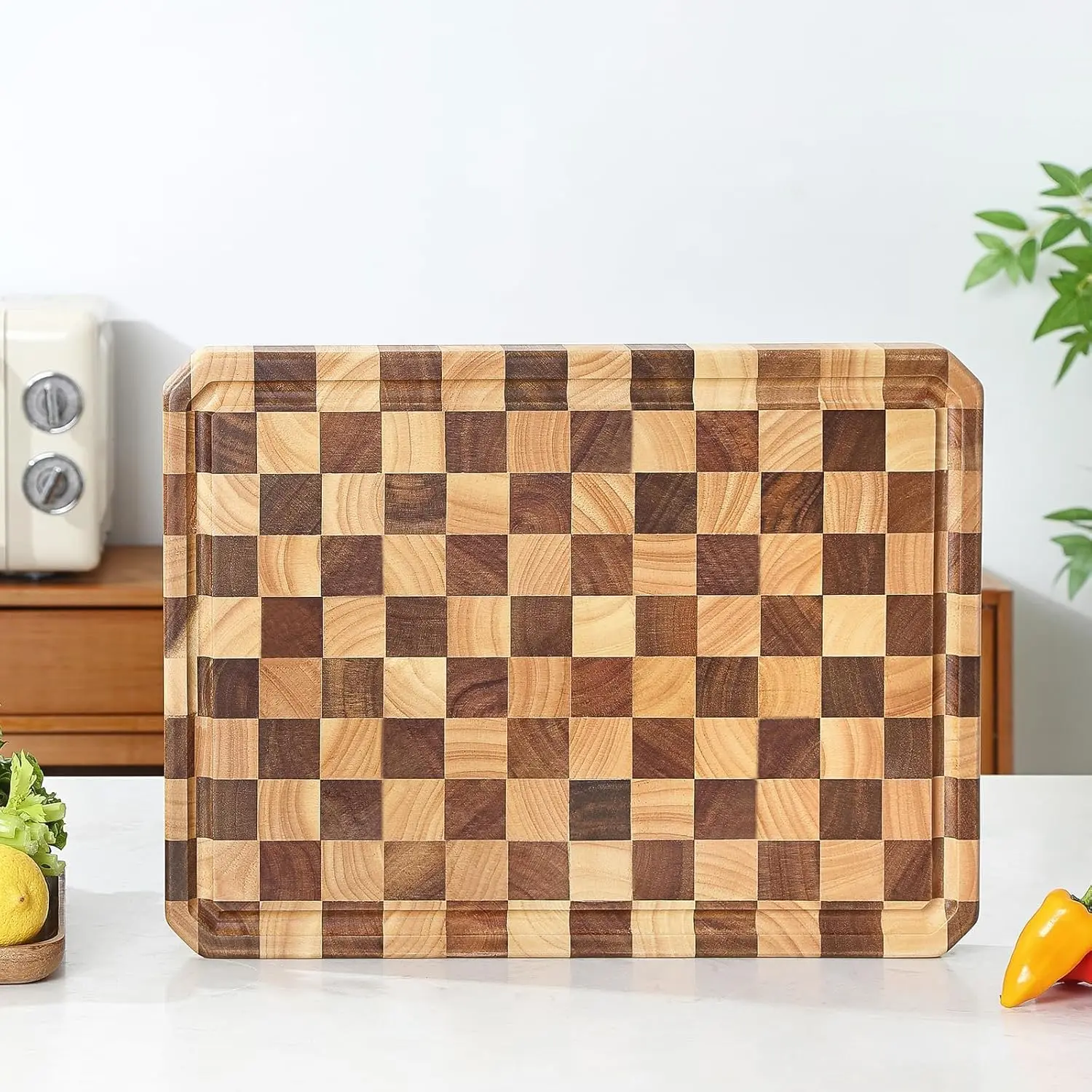 Large   Board for Kitchen with Juice Handles , Chopping Board Cheese Charcuterie Board (Checkered  board)