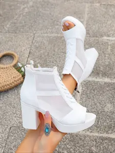 Women's High Heel Roman Sandals, Open Toe High Heel Shoes, Soft Sole Non-Slip Casual Walking Mesh Outdoor Fashion Elegant Dance Shoes