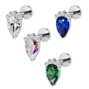 Titanium Teardrop Internally Threaded Flatback Design for Cartilage Piercings | Helix | Conch