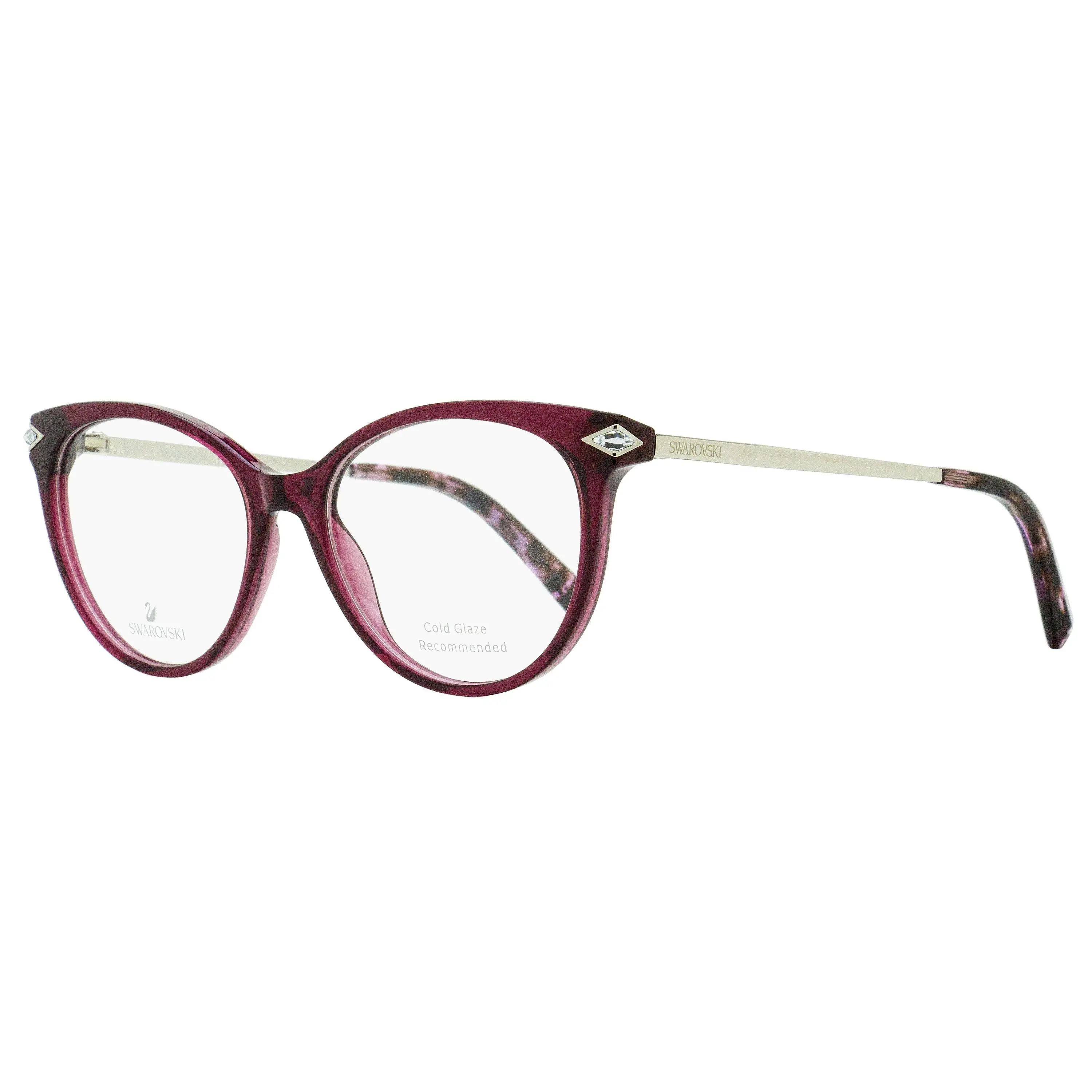 Swarovski Women's SK5312 Stylish Eyeglasses - Arching Oval Frame with Crystal Accents, Shiny Bordeaux, 51mm Fashion Eyewear Frames