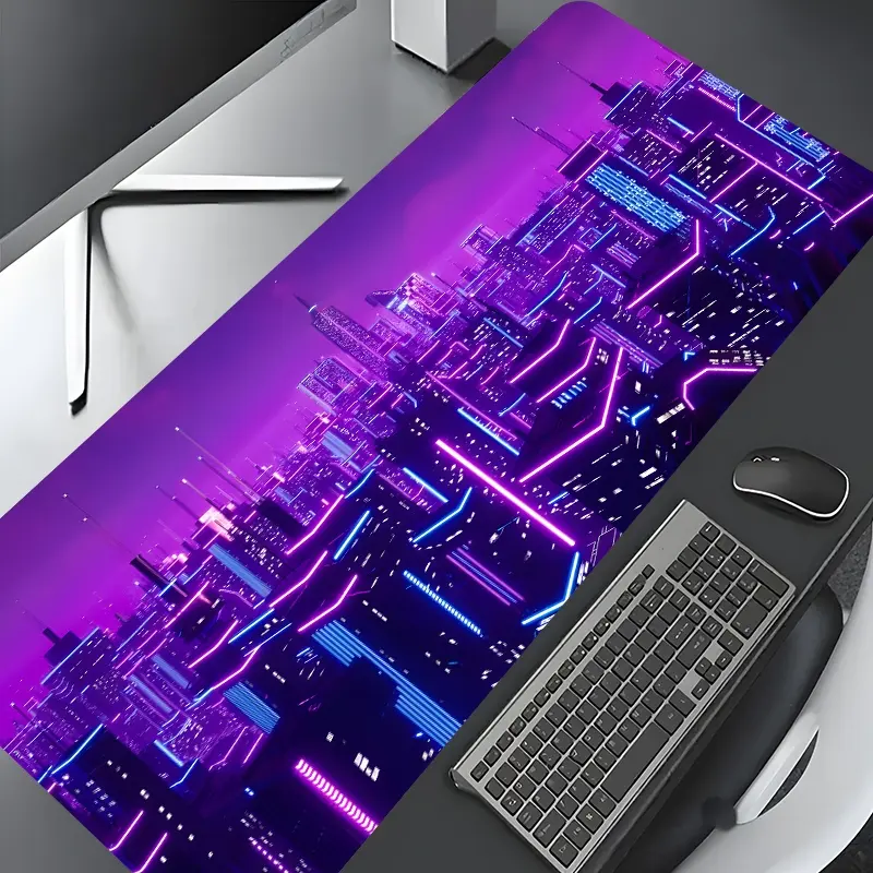 Cyberpunk Neon Cityscape Large Gaming Mouse Pad, Washable Rubber Extended Desk Mat with Non-Slip Base, Girly Aesthetic Home Office Decor, Mouse Pads for Desk, Gaming Desk Accessory, Christian Gifts for Women, Desk Accessories