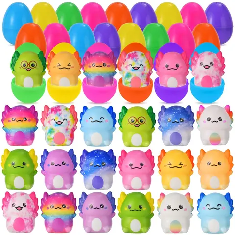 12/24 Pcs Prefilled Easter Eggs with Axolotl Slow-Rising Squishy Fidget Toys, Stress-Relief Toys for Kids, Boys & Girls, Easter Egg Hunt Fillers, Easter Basket Stuffers, Axolotl Party Favors, Cute Play Gifts