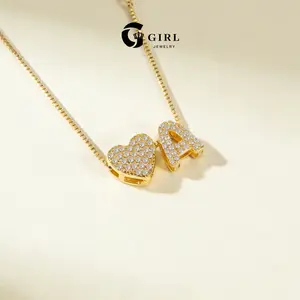 GGIRL 18k Gold Plated A-Z Letter Tiny Cute full Cubic Zircon Heart Pendant Initial Necklace for Women&Girl Dainty Summer Versatile Jewelry-Personalized Anti-Allergic Ideal Jewelry Gift for Girlfirend/Mom on Birthday/Valentine's Day/Mother's Day Charm