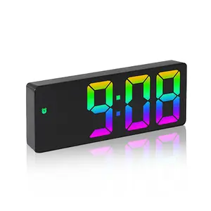 8 ” LED Digital Wall Clock with Dynamic RGB Display, Large Digits, Auto-Brightness, 12/24-Hour Format, Modern Electric Small Silent Wall Clock for Living Room, Bedroom, Classroom, Farmhouse, Kitchen, Office