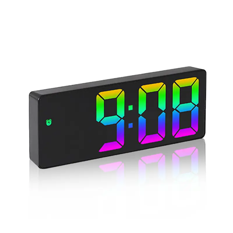 LED Wall Clocks - 8-in Plastic Clock with Dynamic RGB Light, Large Digits, Auto-Brightness, 12/24-Hour Format, Silent Alarm, USB Charging, Living Room & Bedside Decor
