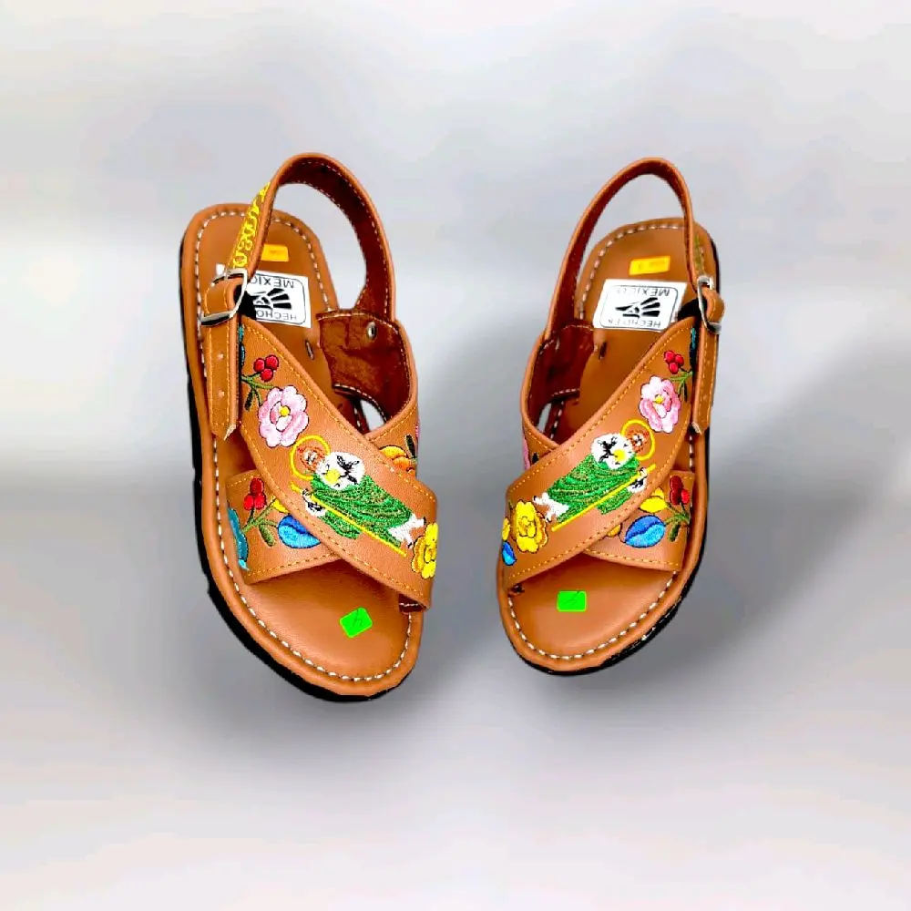 HUARACHES FLOR OAXACA Handmade Embroidered Women's Sandals with Artisanal Rubber Sole & Acolchonada Insole for Fashionable Casual Wear, Ankle Flat Sandals, Boho Casual Sandals
