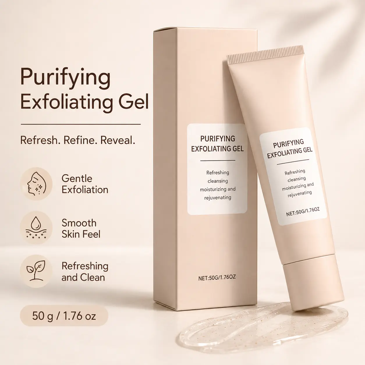Gentle Exfoliating Gel, Refreshing Hydrating Facial Gel for Dead Skin Removal, Blackhead & Clogged Pore Cleansing, Skin Purifying & Detox Smoothing Facial Scrub Gel, 50g
